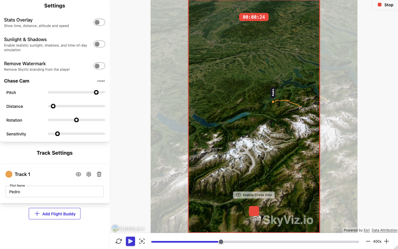 Video Creator Interface for recording 3D paragliding flight videos